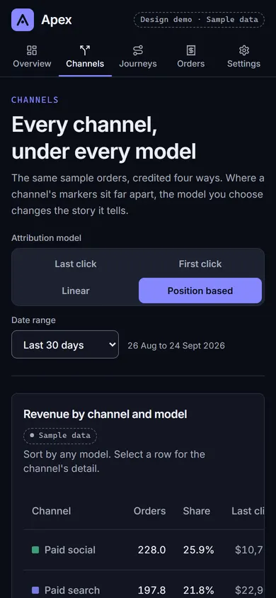Apex, Channels page on a phone