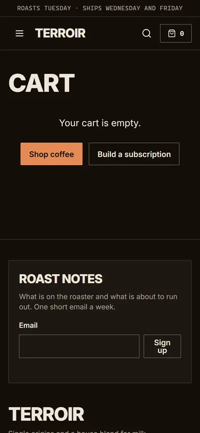 Terroir, Cart page on a phone